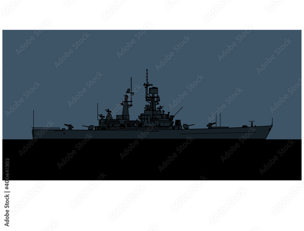 US Navy Virginia class nuclear powered guided missile cruiser. Vector image for illustrations and infographics.