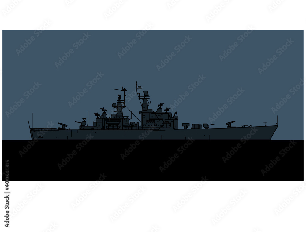 US Navy California class nuclear powered guided missile cruiser. Vector image for illustrations and infographics.