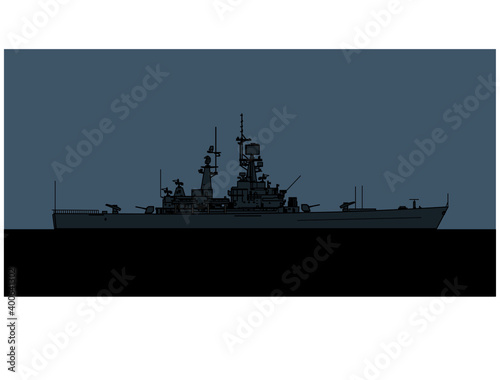 US Navy Virginia class nuclear powered guided missile cruiser. Vector image for illustrations and infographics.