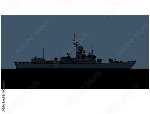 US Navy Brooke class guided missile frigate. Vector image for illustrations and infographics.