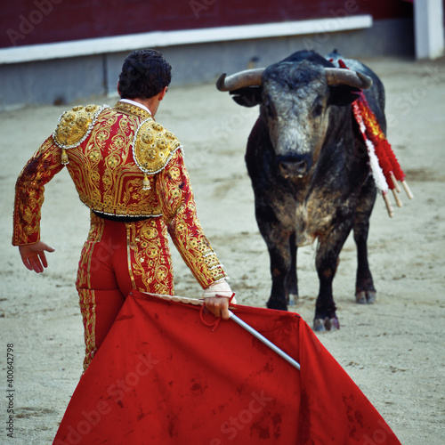Traditional corrida - bullfighting in spain. Bulfighting has been prohibited in Catalunia since 2011 for animal torturing.