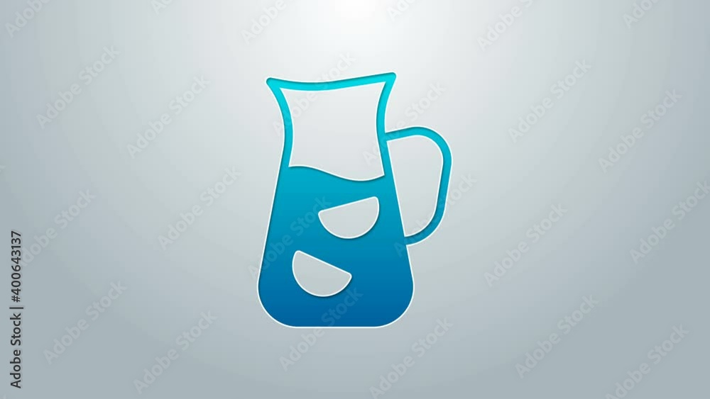 Blue line Sangria icon isolated on grey background. Traditional spanish drink. 4K Video motion graphic animation Blue line Sangria icon isolated on grey background. Traditional spanish drink. 4K Video motion graphic animation