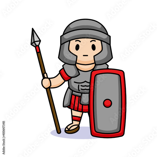 cute kid with a roman legion army costume 