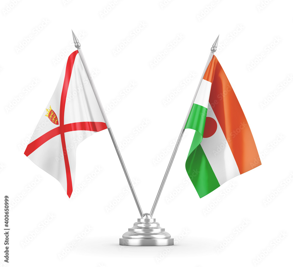Niger and Jersey table flags isolated on white 3D rendering Niger and Jersey table flags isolated on white 3D rendering