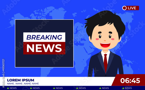 TV News Studio with Broadcaster Breaking News