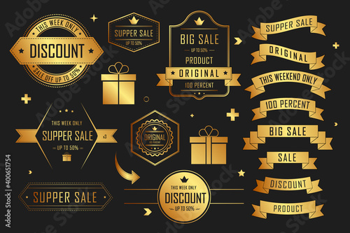 Golden ribbon banner set.Vector gold ribbons.