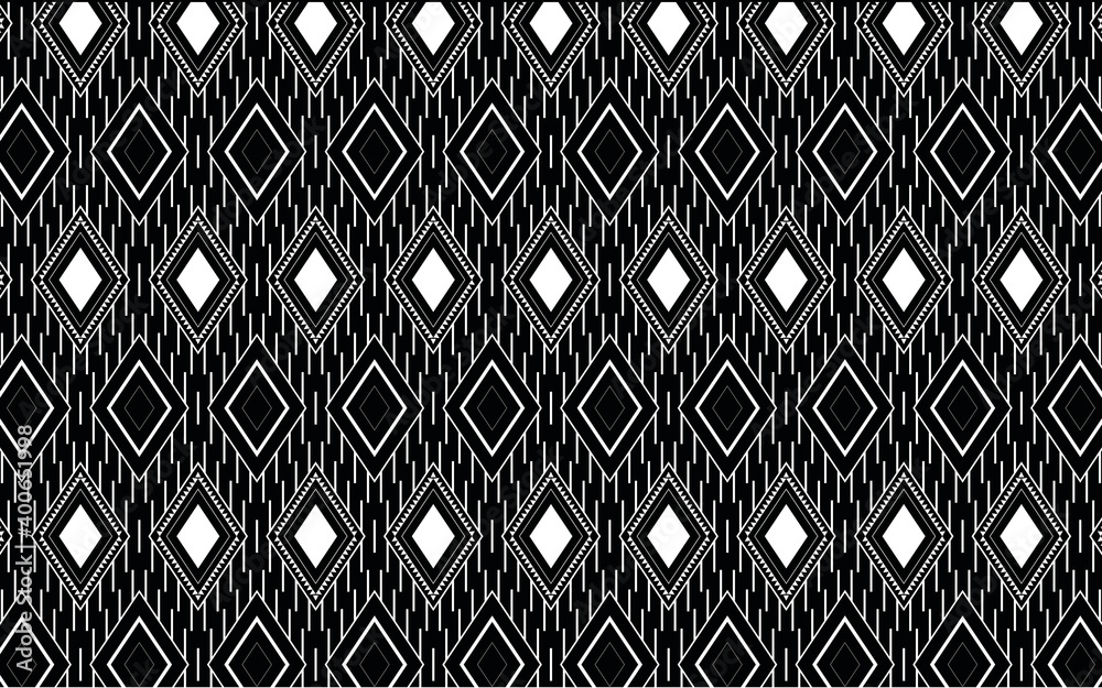Fototapeta Ethnic geometric print pattern design Aztec repeating background texture in black and white. Fabric, cloth design, wallpaper, wrapping