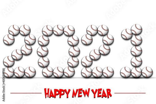 Happy New Year. 2021 numbers made from baseball balls. Design pattern for greeting card  banner  poster  flyer  party invitation  calendar. Vector illustration