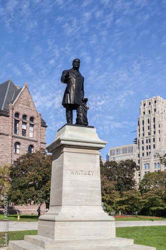 TORONTO, CANADA - OCTOBER 22, 2017: Sir James Whitney Statue in Queen's Park, Toronto, Canada. Created by Hamilton MacCarthy, the statue was unveiled in 1927.
