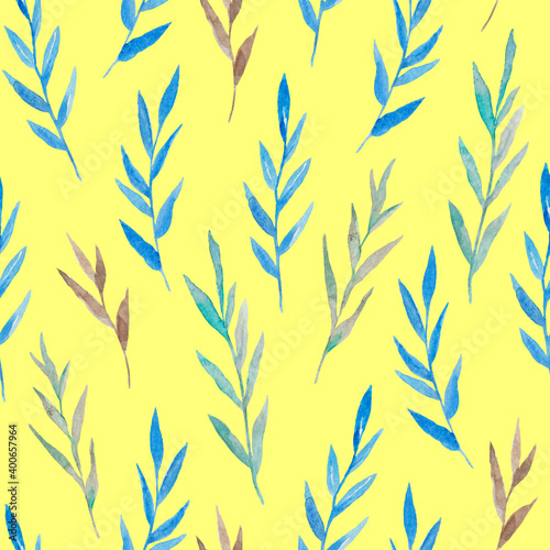 Fototapeta Naklejka Na Ścianę i Meble -  Seamless pattern with cute watercolor painted foliage twigs.