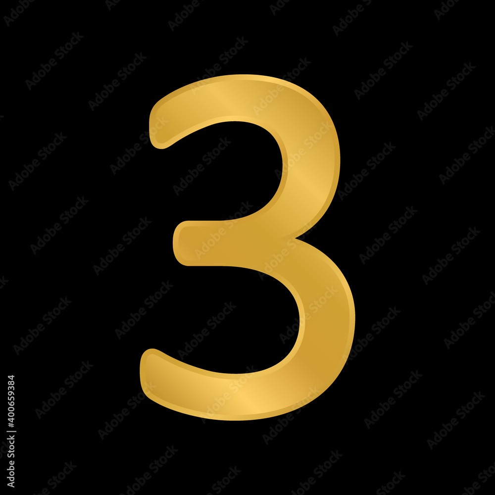 Gold number three symbol. Gold number three symbol.