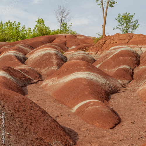 The Cheltenham Badlands in Caledon in summer, Ontarion, Canada, a small example of badlands formation.  photo