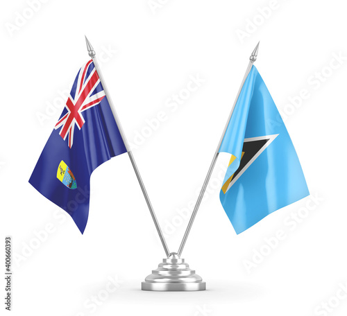 Saint Lucia and Saint Helena table flags isolated on white 3D rendering photo