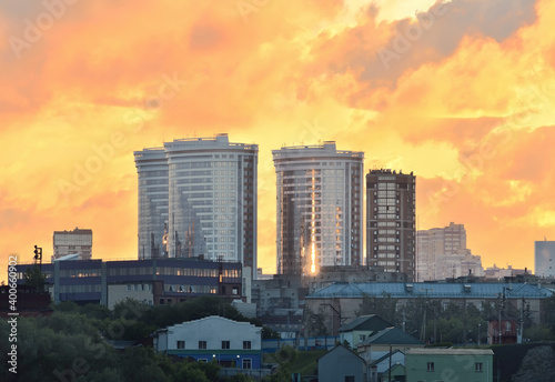 Fiery cloud over the Novosibirsk