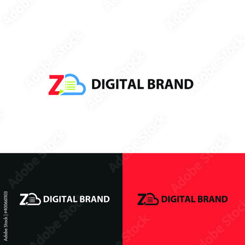Data base storage initial letter Z logo concept with cloud and document paper for technology concept vector design logotype
