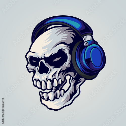 Skull wearing headphone
