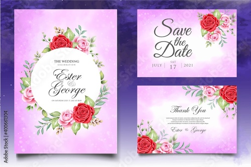 Elegant hand drawing wedding invitation floral design