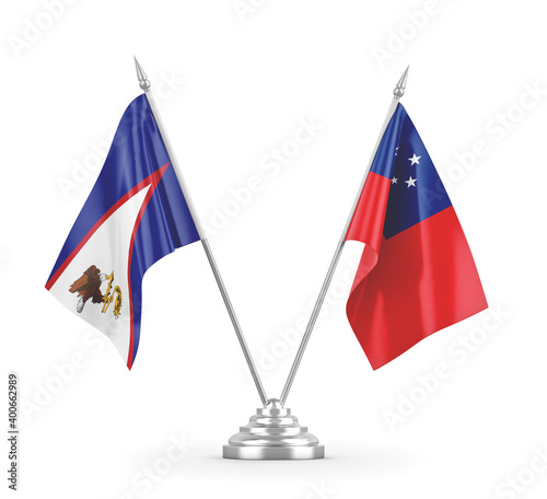 Samoa and American Samoa table flags isolated on white 3D rendering