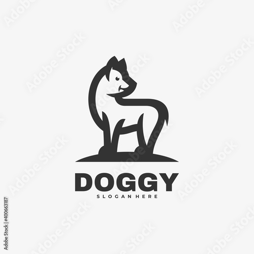 Vector Logo Illustration Doggy Line Art Style.