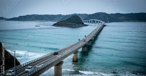 Tsunoshima Ohashi in the Sea of ​​Japan in the rough seas of winter photo