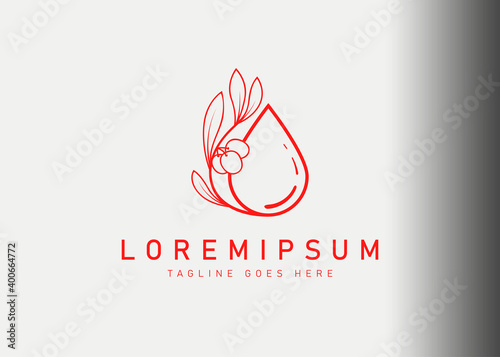 Olive oil drop logo design template. Icon vector illustration of oil drop with olive branch. Modern logo design with line art style.