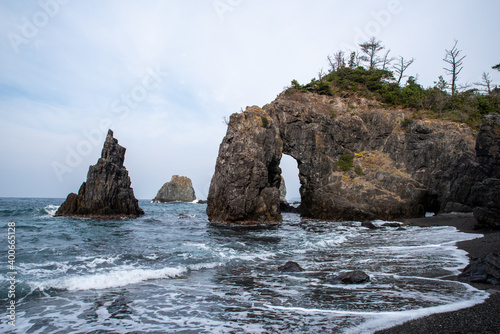 The sea alps of Omi Island in winter in Nagato City, Yamaguchi Prefecture photo