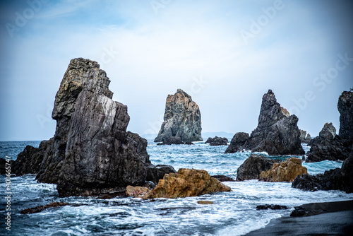 The sea alps of Omi Island in winter in Nagato City, Yamaguchi Prefecture photo