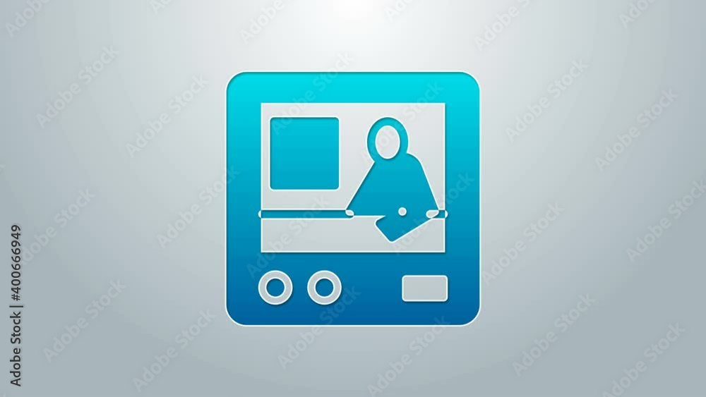 Blue line Television report icon isolated on grey background. TV news. 4K Video motion graphic animation Blue line Television report icon isolated on grey background. TV news. 4K Video motion graphic animation