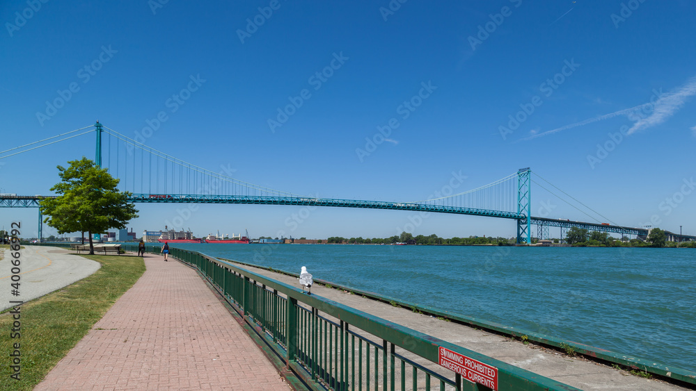 Ambassador Bridge between Windsor, Ontario, Canada and Detroit, Michigan, USA on June 17, 2016.