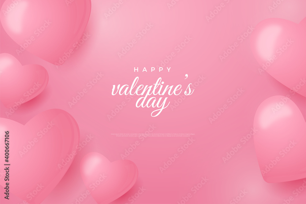 Happy Valentine's day with lettering and love balloon on pink background