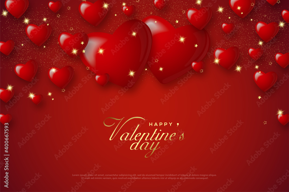 Happy Valentine's day with a red background and light vignettes