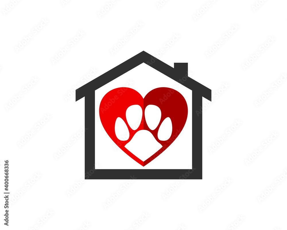 Simple house with love shape and pet finger print