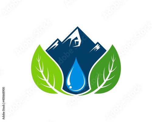 Nature leaf with mountain and water drop