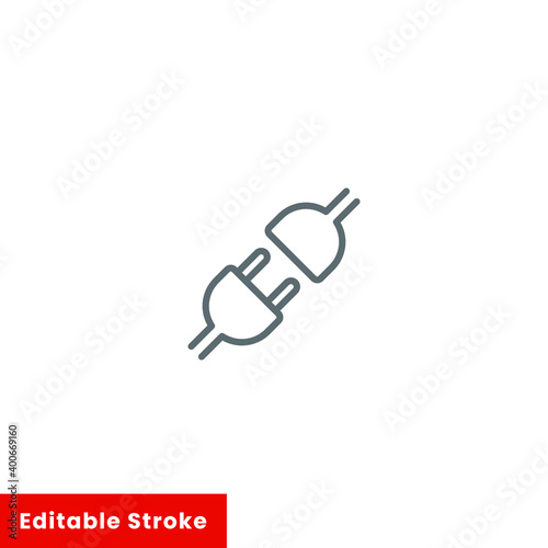 API line and glyph icon. Electric socket with a plug. Connection and disconnection concept. Editable stroke vector illustration EPS 10