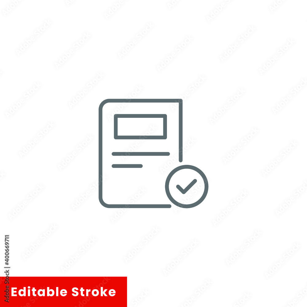 Done complete document line icon. Vector graphics, a linear pattern on a white background, editable stroke eps 10 Done complete document line icon. Vector graphics, a linear pattern on a white background, editable stroke eps 10