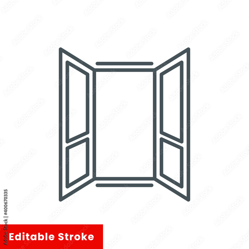 Opened window icon, line style. Get fresh air with lots of oxygen entering the house and removing dirty air, feel refreshing. Editable stroke vector illustration eps10. Opened window icon, line style. Get fresh air with lots of oxygen entering the house and removing dirty air, feel refreshing. Editable stroke vector illustration eps10.
