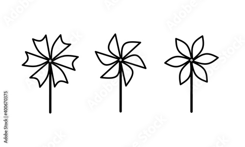 Set of pinwheel toys line art. isolated white. vector