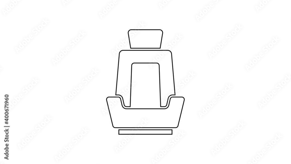 Black line Car seat icon isolated on white background. Car armchair. 4K Video motion graphic animation Black line Car seat icon isolated on white background. Car armchair. 4K Video motion graphic animation