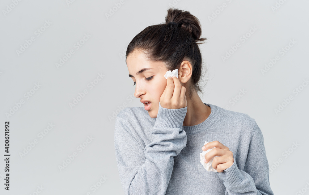 woman illness runny nose health problems sweater Copy Space woman illness runny nose health problems sweater Copy Space