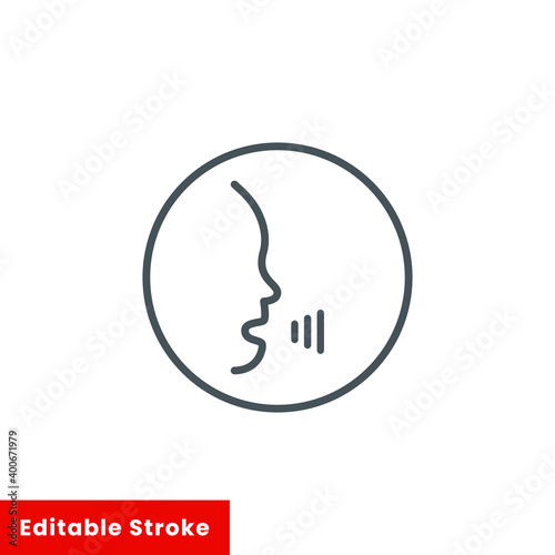 Voice command with sound waves icon. Thin line web symbol on white background. Editable stroke vector illustration eps10