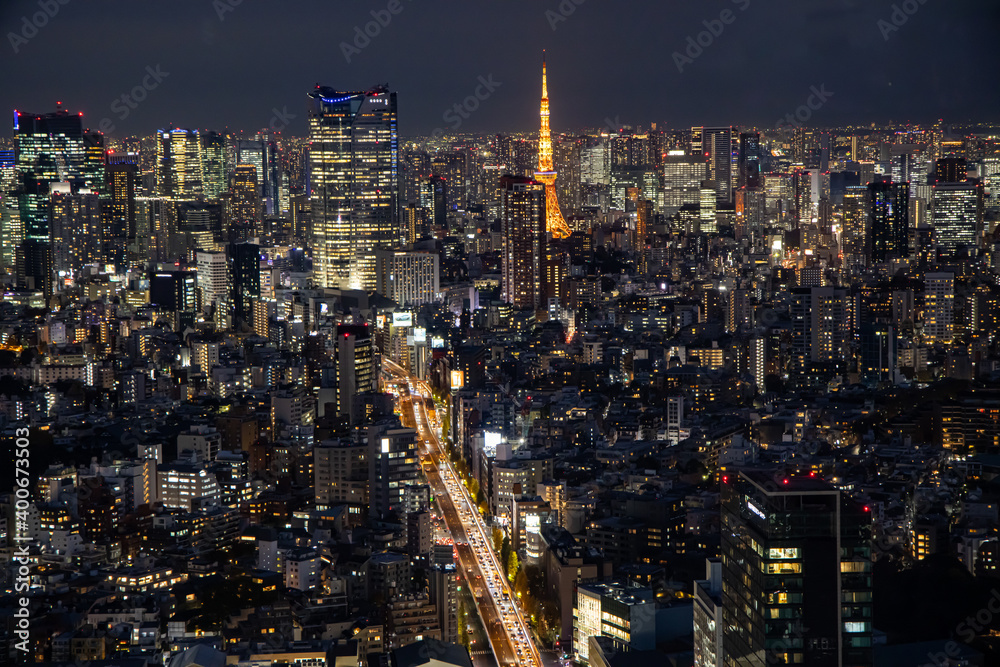 都会の夜景　：　東京タワー方面