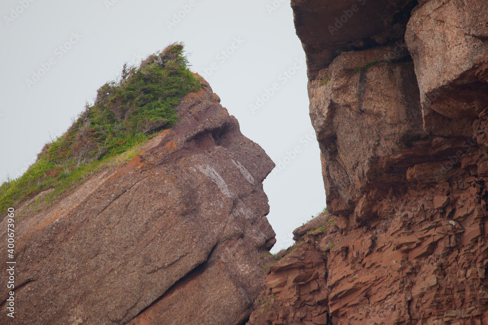 Indian Head Rock (The Indian Who Never Sees the Sea), St.-Georges-de-Malbaie, Gaspe Peninsula, Quebec, Canada. 