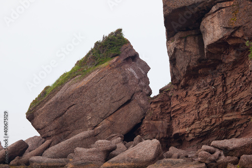 Indian Head Rock (The Indian Who Never Sees the Sea), St.-Georges-de-Malbaie, Gaspe Peninsula, Quebec, Canada. 