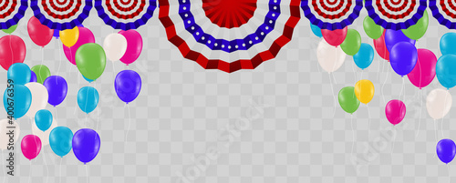 Beautiful background with Colorful balloons fly up  on transparent background