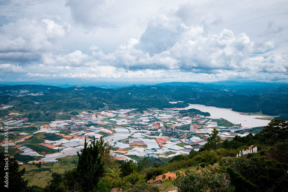 View on Da Lat city from the peak at Langbiang mountain, Da Lat, Vietnam, Southeast Asia