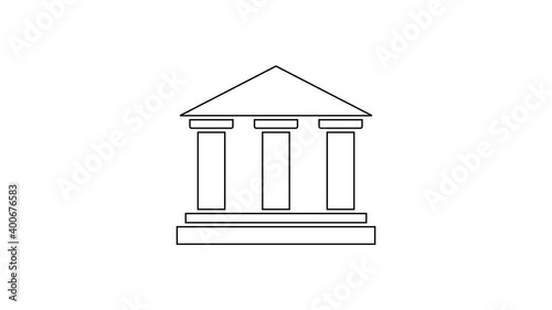 Black line Museum building icon isolated on white background. 4K Video motion graphic animation