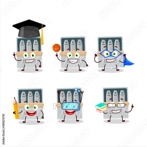 School student of box of sardines cartoon character with various expressions