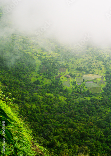 misty morning in the mountains landscape photo