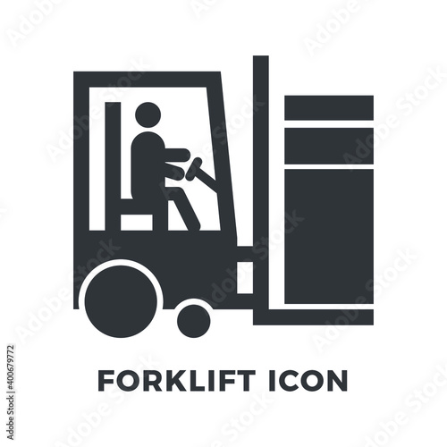 Black forklift truck vector icon on white background. Eps 10 vector illustration.