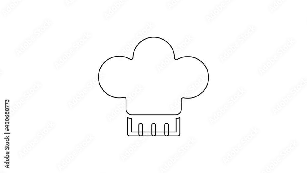 Black line Chef hat icon isolated on white background. Cooking symbol. Cooks hat. 4K Video motion graphic animation Black line Chef hat icon isolated on white background. Cooking symbol. Cooks hat. 4K Video motion graphic animation